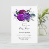 Royal Lila und Silver Floral Drive By Shower Einladung (Stehend Vorderseite)
