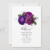 Royal Lila und Silver Floral Wedding Foto Einladung (Vorderseite)