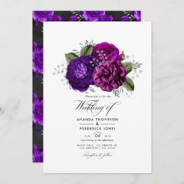 Royal Lila und Silver Floral Wedding Foto Einladung