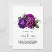Royal Lila und Silver Floral Wedding Guest List Ankündigung (Vorderseite)