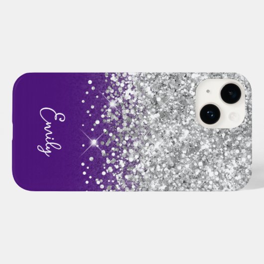 Royal Lila und Silver Glitzer Glam Case-Mate iPhone Hülle (Rückseite (Horizontal))