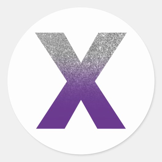Royal Lila und Silver Ombre Glitzer Monogram X Runder Aufkleber (Vorderseite)
