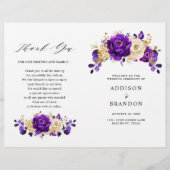 Royal Lila Violet Gold Botanical Wedding Program (Vorderseite)