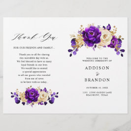Royal Lila Violet Gold Botanical Wedding Program