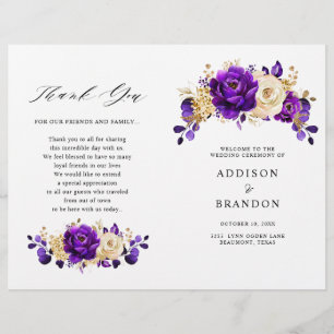 Royal Lila Violet Gold Botanical Wedding Program