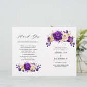Royal Lila Violet Gold Botanical Wedding Program (Stehend Vorderseite)