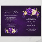 Royal Lila Violet Gold Botanical Wedding Program (Vorderseite)