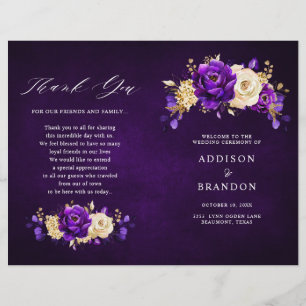 Royal Lila Violet Gold Botanical Wedding Program