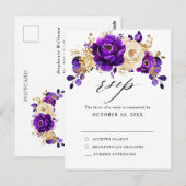 Royal Lila Violet Gold Botanical Wedding RSVP Postkarte (Vorne/Hinten)