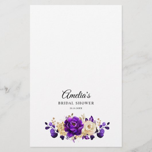 Royal Lila Violet Gold Brautparty Game (Rückseite)