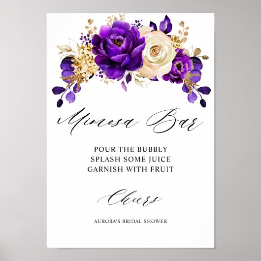 Royal Lila Violet Gold Brautparty Mimosa Bar Poster (Vorne)