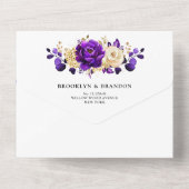 Royal Lila Violet Gold Floral Botanische Hochzeit All In One Einladung (Rückseite)