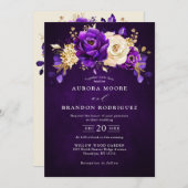 Royal Lila Violet Gold Floral Botanische Hochzeit Einladung (Vorne/Hinten)