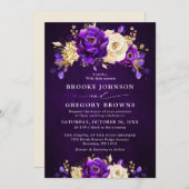Royal Lila Violet Gold Floral Botanische Hochzeit Einladung (Vorne/Hinten)