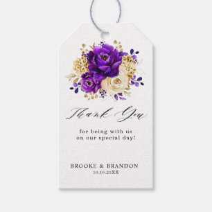 Royal Lila Violet Gold Floral Botanische Hochzeit Geschenkanhänger