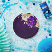 Royal Lila Violet Gold Floral Botanische Hochzeit Pappteller (Party)