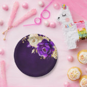 Royal Lila Violet Gold Floral Botanische Hochzeit Pappteller (Party)