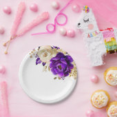 Royal Lila Violet Gold Floral Botanische Hochzeit Pappteller (Party)