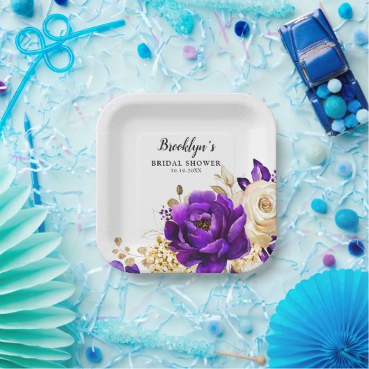 Royal Lila Violet Gold Floral Botanische Hochzeit Pappteller (Party)