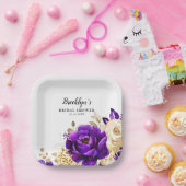 Royal Lila Violet Gold Floral Botanische Hochzeit Pappteller (Party)