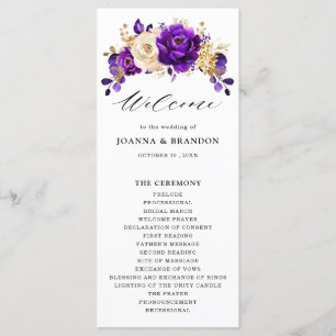 Royal Lila Violet Gold Floral Botanische Hochzeit Programm
