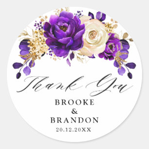 Royal Lila Violet Gold Floral Botanische Hochzeit Runder Aufkleber