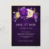 Royal Lila Violet Gold Floral Botanische Hochzeit Save The Date (Vorne/Hinten)