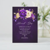 Royal Lila Violet Gold Floral Brautparty als Dankeskarte (Stehend Vorderseite)