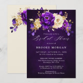 Royal Lila Violet Gold Floral Brautparty Inv Einladung (Vorne/Hinten)