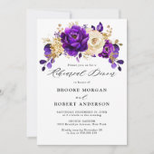 Royal Lila Violet Gold Floral Probe Abendessen Einladung (Vorderseite)