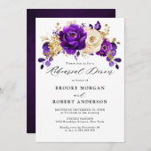 Royal Lila Violet Gold Floral Probe Abendessen Einladung (Vorne/Hinten)
