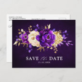 Royal Lila Violet Gold Floral Save the Date Pos Postkarte (Vorne/Hinten)