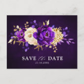 Royal Lila Violet Gold Floral Save the Date Pos Postkarte (Vorderseite)