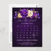 Royal Lila Violet Gold Floral Save the Date Post Postkarte (Vorne/Hinten)