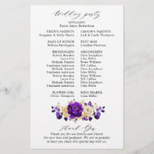Royal Lila Violet Gold Floral Wedding Program (Rückseite)