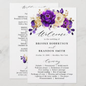 Royal Lila Violet Gold Floral Wedding Program (Vorne/Hinten)