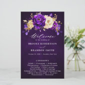 Royal Lila Violet Gold Floral Wedding Program (Stehend Vorderseite)