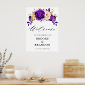 Royal Lila Violet Gold Floral Wedding Willkommen Poster (Küche)