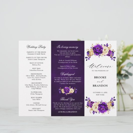 Royal Lila Violet Gold Wedding Dreifachprogramm (Stehend Vorderseite)