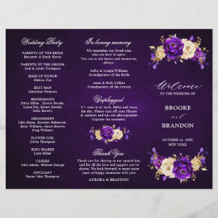Royal Lila Violet Gold Wedding Tri Fold Program