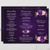 Royal Lila Violet Gold Wedding Tri Fold Program (Vorne/Hinten)