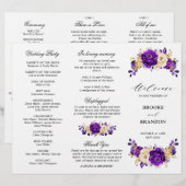 Royal Lila Violet Gold Wedding Tri Fold Program (Vorne/Hinten)