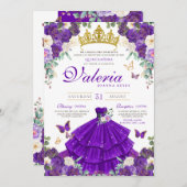 Royal Lila Violet Rose Butterfly Princess Quince Einladung (Vorne/Hinten)