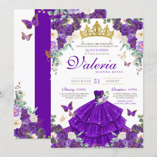 Royal Lila Violet Rose Butterfly Princess Quince Einladung