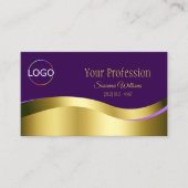 Royal Lila Wavy Gold Dekoration mit Logo QR Code Visitenkarte (Vorderseite)