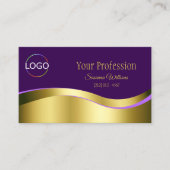 Royal Lila Wavy Gold Dekoration mit Logos und Foto Visitenkarte (Vorderseite)