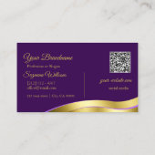Royal Lila Wavy Gold Dekoration mit QR Code für In Visitenkarte (Rückseite)