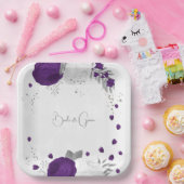 Royal lila & weiß Blume Teller aus Silberpapier (Party)