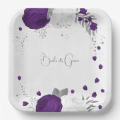 Royal lila & weiß Blume Teller aus Silberpapier (Vorderseite)