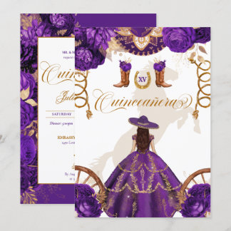 Royal Lila Western Charro 2-seitig Quinceanera Einladung